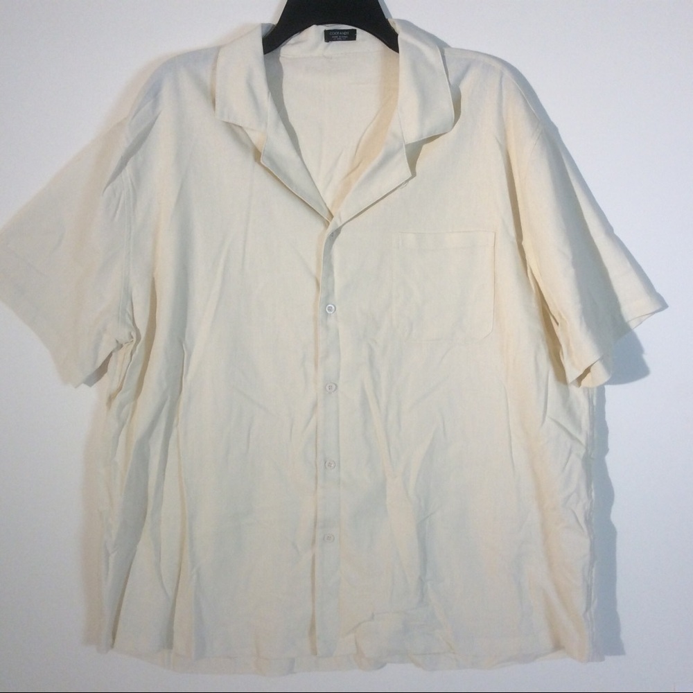 Coofandy Light Beige Linen Blend Collar Button Short Sleeve Shirt Casual Top